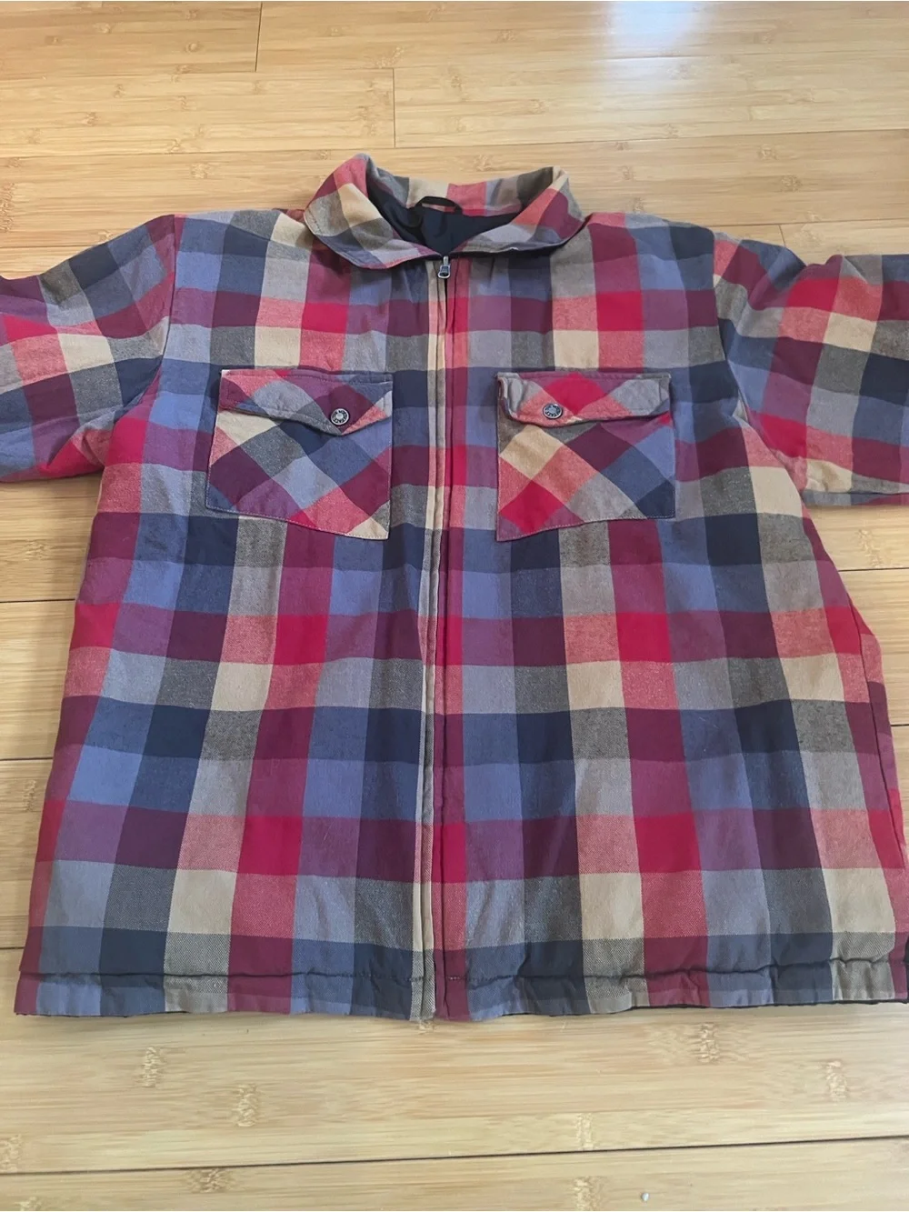 The North Face reversible padded jacket black and buffalo plaid flannel Large